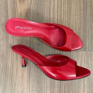 Jeffrey Campbell Red Open-Toe Slip-On Kitten Heel Mules